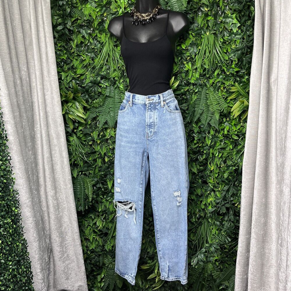 BETRO SIMONE Jeans Women 26 Blue Denim Distressed Button Fly Straight Pants 2273